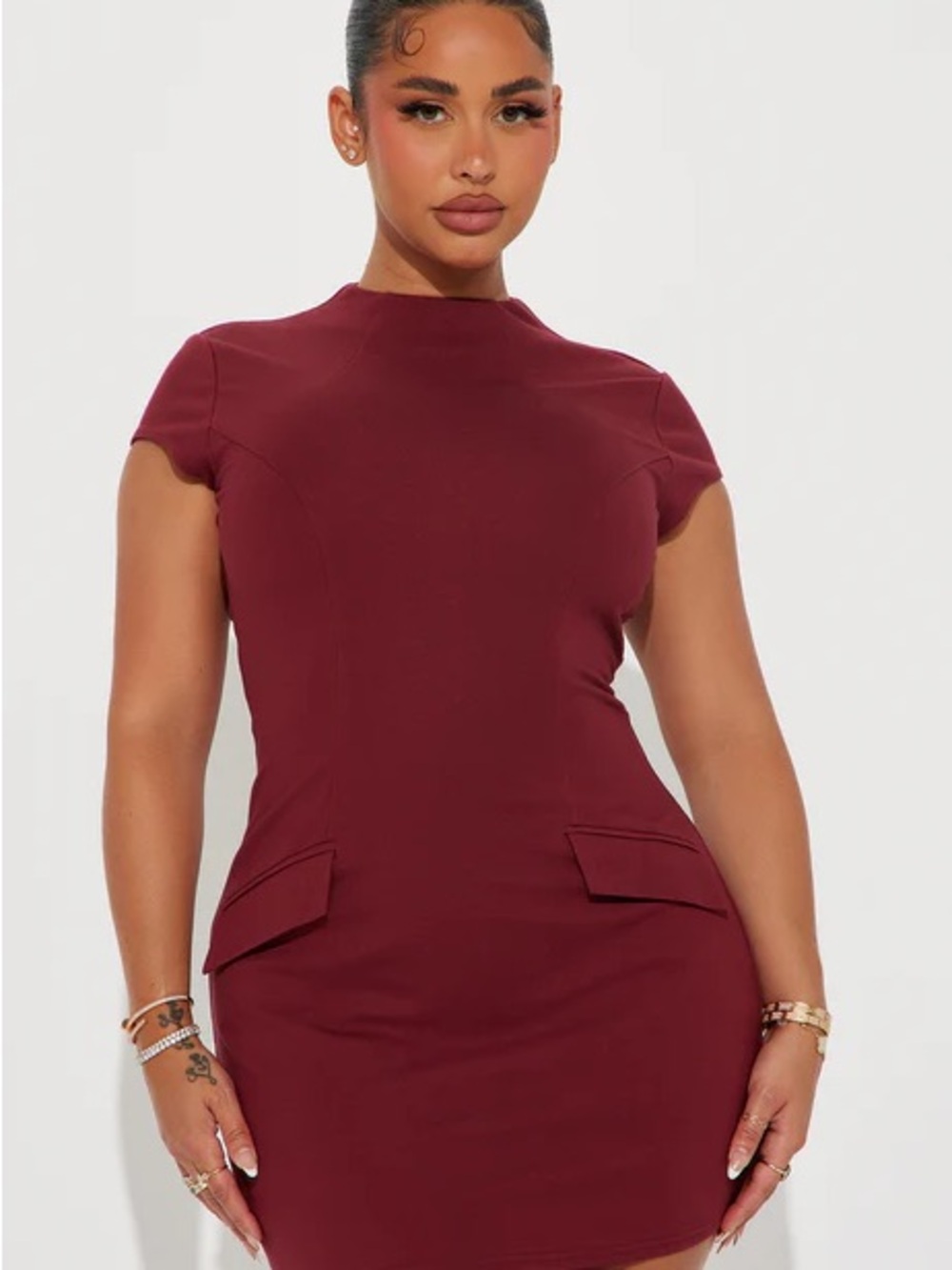 Fashion Nova Burgundy Mini Dress with Mock Neck